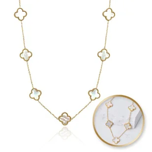 Naszyjnik Stal Szlachetna Pozłacana 14K Złotem Żyłki, Koniczynki, Masa Perłowa Nst2176 - Naszyjniki - miniaturka - grafika 1