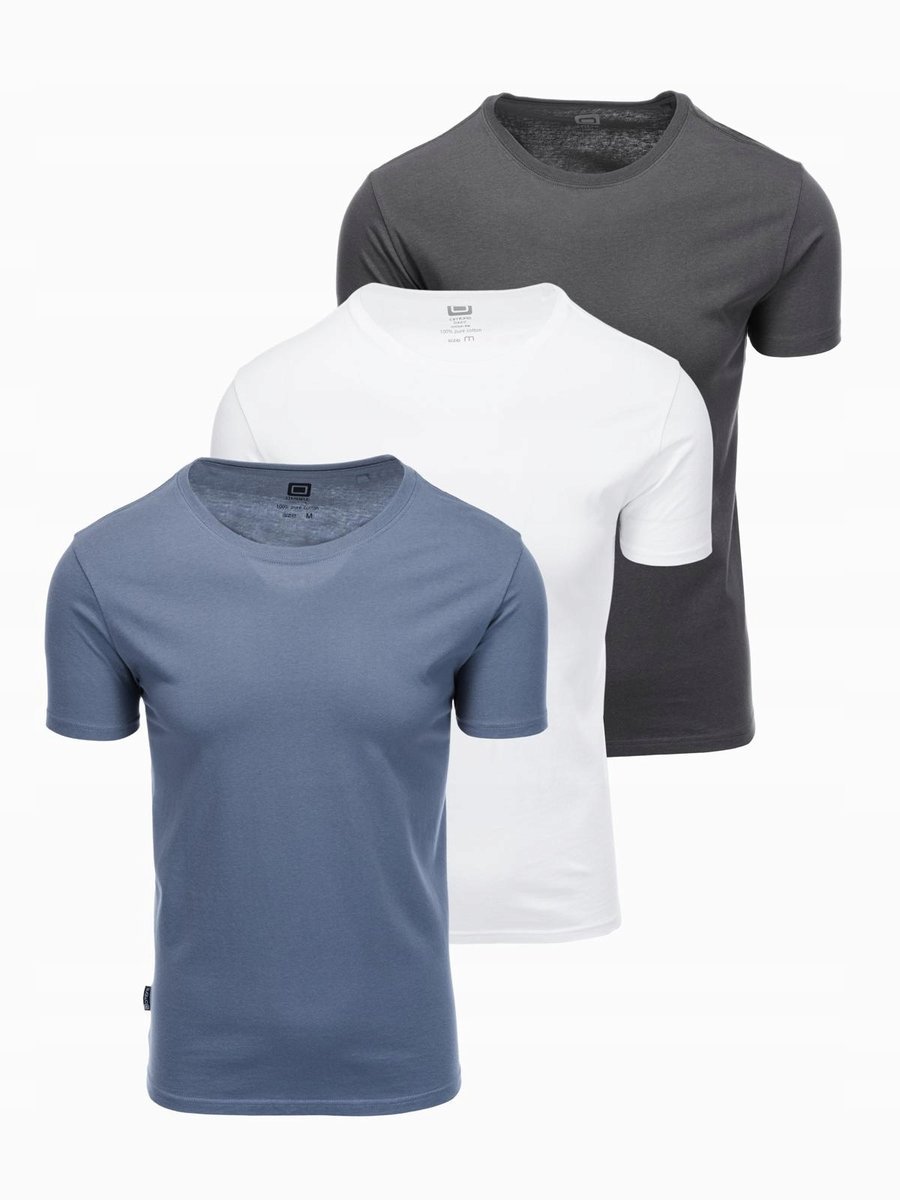 Męski t-shirt zestaw bawełna biały/grafitowy/niebieski OM-TSBS-0232 V8 L