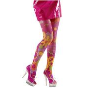 Widmann Rajstopy fioletowe fuxia 40 DEN unisex Hippie Flower lata 70. 80-te bicie party 4708H