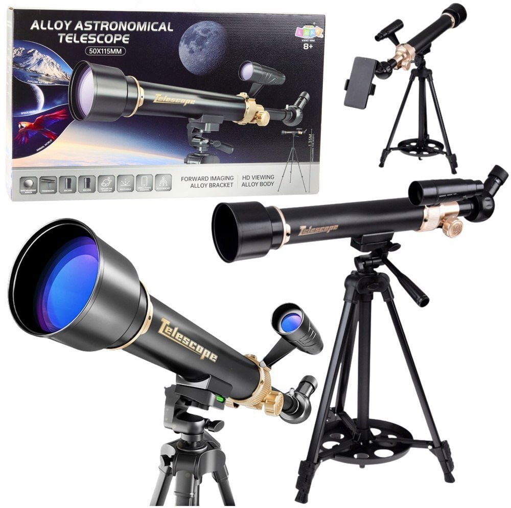 Teleskop Astronomiczny Edukacyjny Aluminiowy Akcesoria Statyw 1.35 M