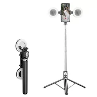 Selfie stick - R17ds 1,75 m Przenośny Bluetooth Selfie Stick Chowany statyw Stojak na telefon z podwójnymi światłami wypełniającymi 360 stopni Obrotowe urządzenie... - miniaturka - grafika 1