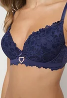 Biustonosze - Granatowy Koronkowy Biustonosz z Sercem z Cyrkonii i Koronką Nelanisea - miniaturka - grafika 1