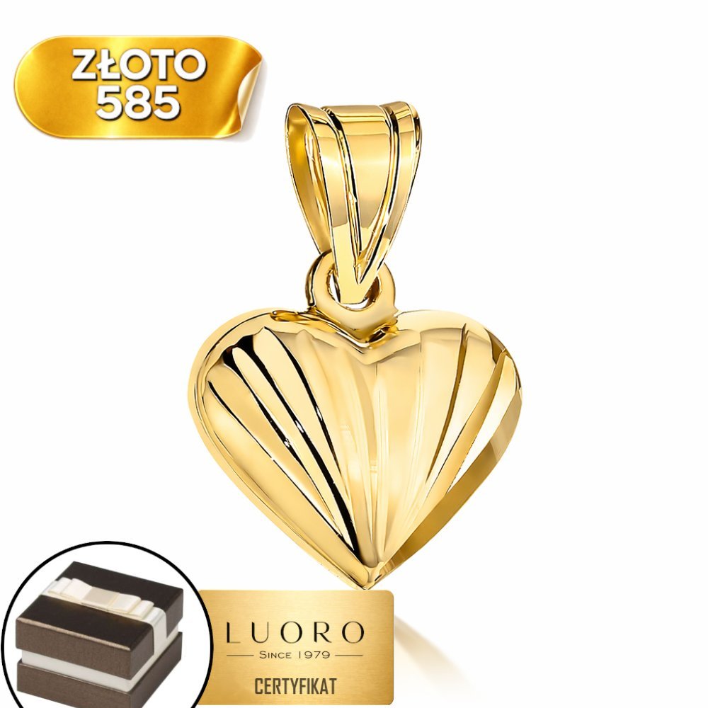 ZAWIESZKA ZŁOTA 585 14K SERCE ZDOBIONE ŻŁOBIENIEM 1,6 CM ELEGANCKA