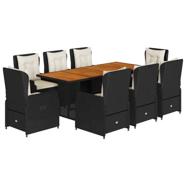 Zestaw mebli ogrodowych czarny rattan PE, stół 190x80x74 cm, 8 krzeseł
