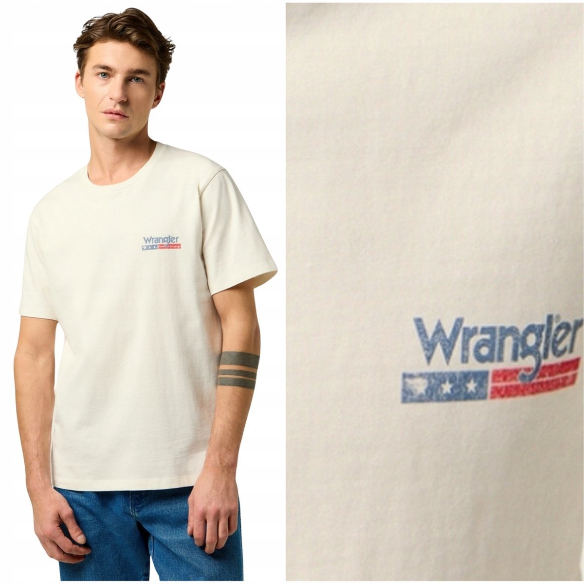 Wrangler SMALL AMERICANA TEE Worn White koszulka bawełniana męska logo XXL