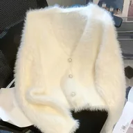 Swetry damskie - TEMU Elegancki biały kardigan damski z przodu na guziki - miękki, długi rękaw, okrągły dekolt, styl casual, idealny na wszystkie pory roku, kardigan - miniaturka - grafika 1