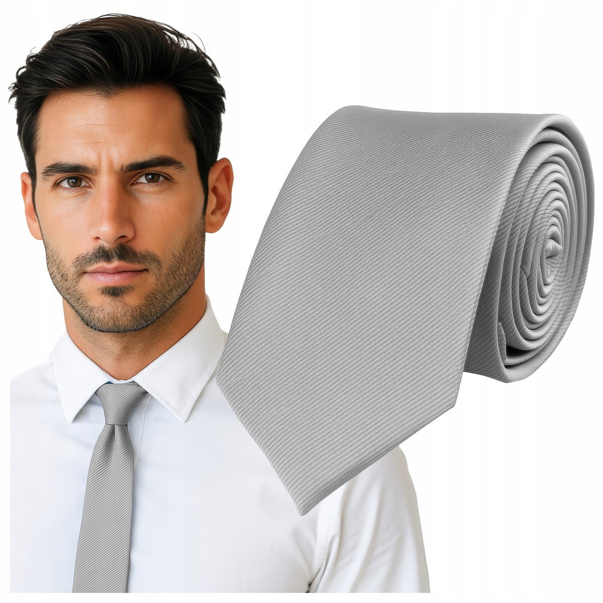 Krawat śledzik prążkowany - szary