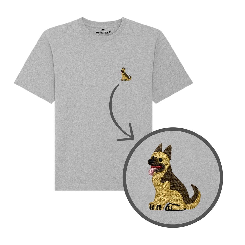 Haftowany T-shirt OWCZAREK NIEMIECKI szary 3XL