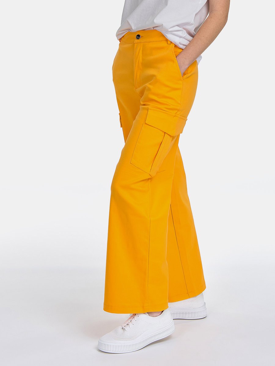 Spodnie bawełniane typu cargo L neonowy pomarańczowy