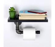 Stojaki i wieszaki na papier toaletowy - Uchwyt na papier toaletowy z półką BORU 12x30 cm czarny - miniaturka - grafika 1
