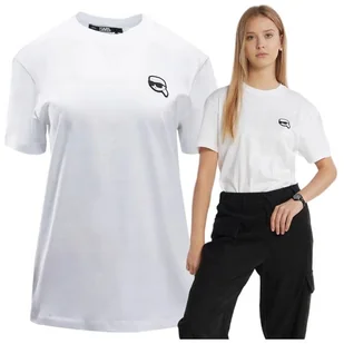﻿karl lagerfeld koszulka damska tshirt PREMIUM logo biała oversize r.S - Koszulki i topy damskie - miniaturka - grafika 1