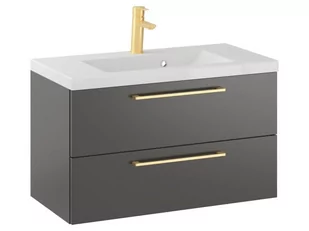 Szafka Wisząca Z Umywalką RON 80 cm - Titan Mat - Uchwyty Złote Szczotkowane - Szafki łazienkowe - miniaturka - grafika 1