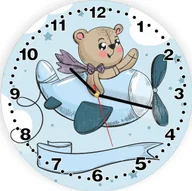 Wyposażenie pokoiku dziecięcego - naSciane Zegar dla dzieci miś styl skandynawski samolot N - miniaturka - grafika 1