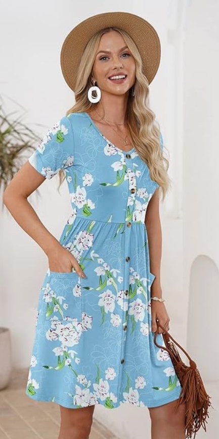 Letnia sukienka damskia na co dzień z krótkim rękawem Kwiaty L
