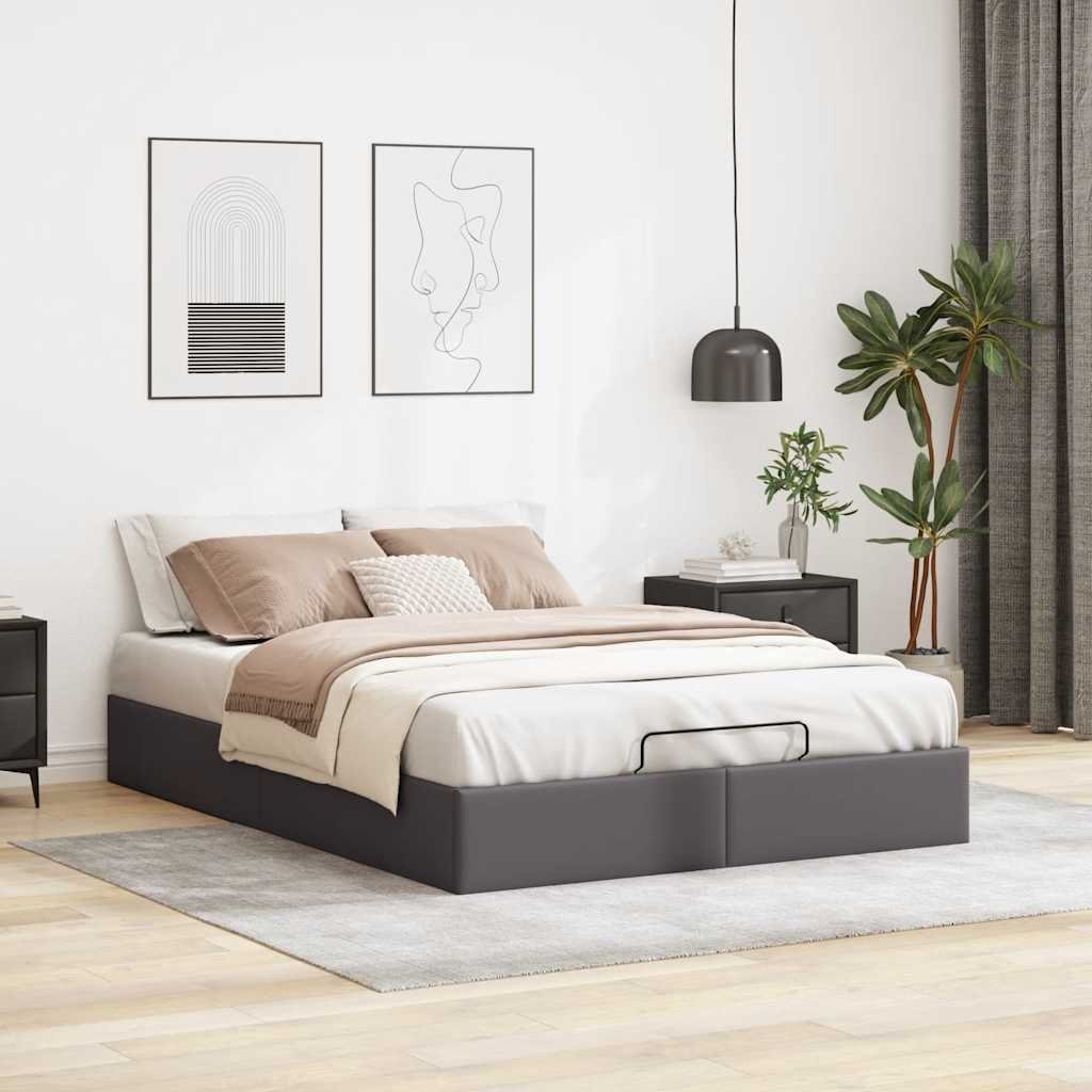 vidaXL vidaXL Rama łóżka otomana bez materaca, szara, 140x190 cm, ekoskóra