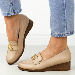 Beżowe półbuty damskie, mokasyny na koturnie Vinceza 58286 - Mokasyny damskie - miniaturka - grafika 1