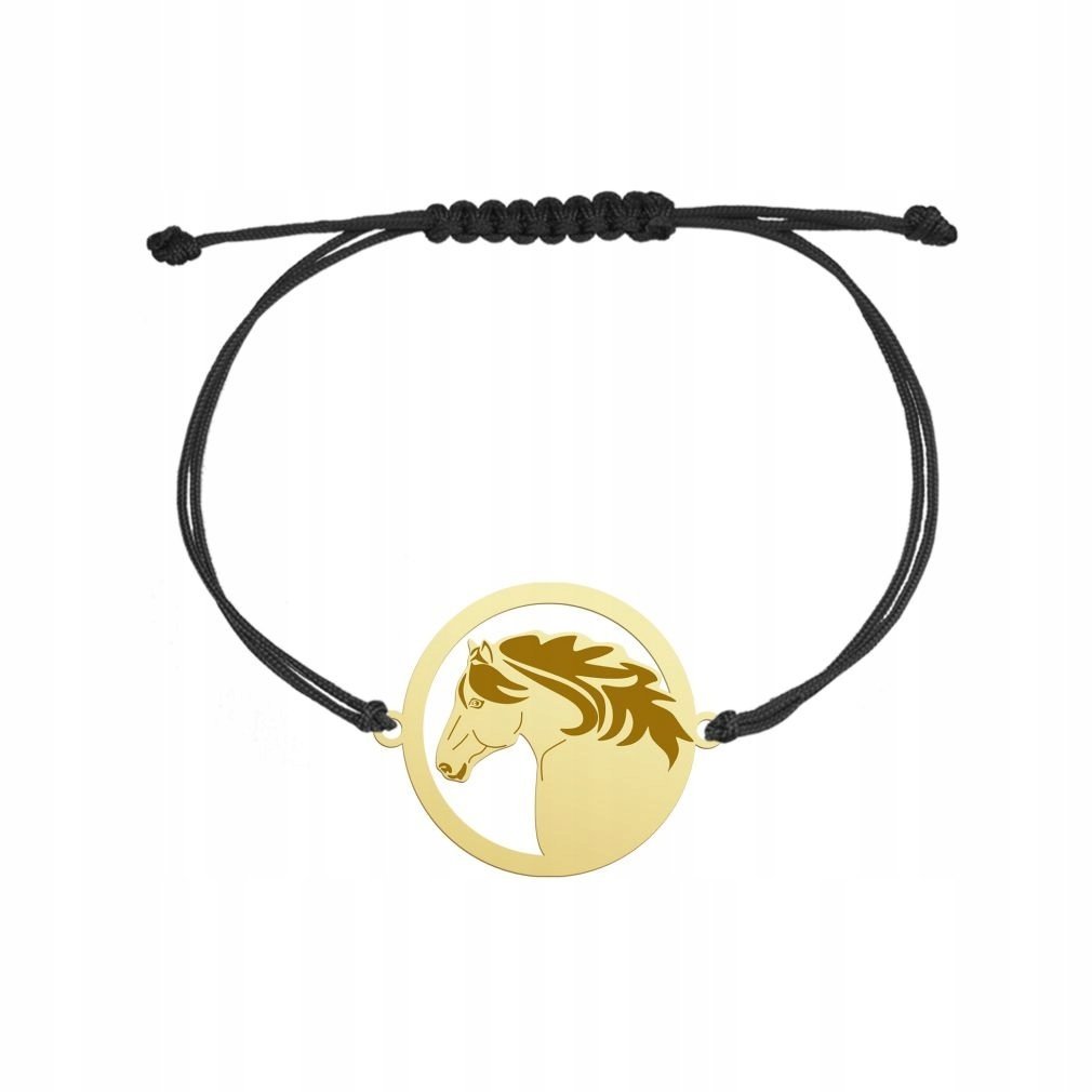 Bransoletka Złota Koń Huculski 925 sznurek Biżuteria Prezent GRAWER GRATIS