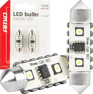 Żarówki LED CANBUS Festoon C5W 2SMD 3838 36mm White 12V 24V AMIO-04248 - Żarówki samochodowe - miniaturka - grafika 1