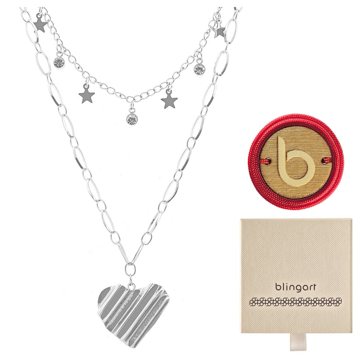 Naszyjnik celebrytka damski serce gwiazdki stal chirurgiczna srebrny BLINGART