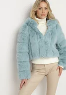 Kurtki damskie - Miętowa Kurtka Futrzana o Krótkim Pikowanym Kroju Hemeriana - miniaturka - grafika 1