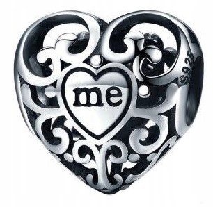 Charms Srebrny Serce Me Mój Kocham Cię Moje Serduszko Heart SREBRO 925