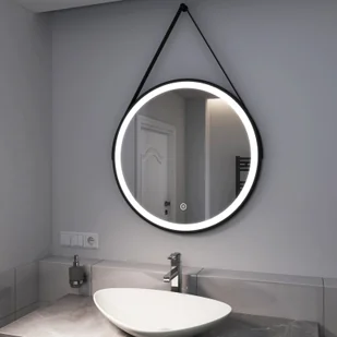 EMKE Lustro łazienkowe LED okrągłe o średnicy 70 cm Lustro łazienkowe LED z oświetleniem zimna biel podświetlane lustro ścienne z włącznikiem dotykowym IP44 energooszczędne (czarny design) - Lustra - miniaturka - grafika 1
