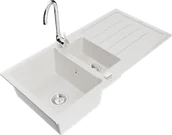 Zlewozmywaki z baterią - Mexen Andres zlewozmywak granitowy 1,5-komorowy z ociekaczem i baterią kuchenną Telma, biały - 6515-20-670200-00 - miniaturka - grafika 1