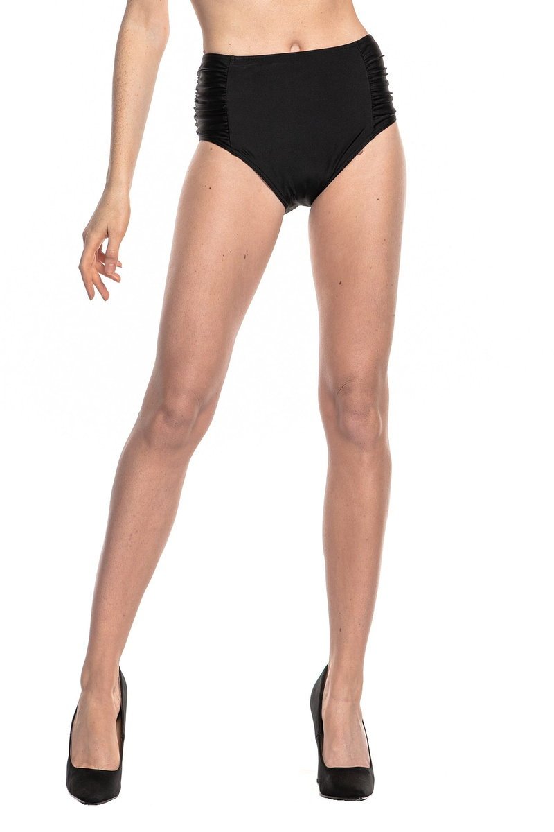 2452 Figi kąpielowe damskie czarne bikini wysoki stan retro 3XL