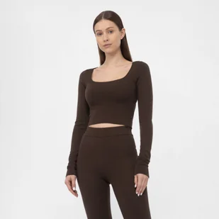 Damski longsleeve crop-top 4F 4FAW22TLONF092 - brązowy - Koszulki sportowe damskie - miniaturka - grafika 1