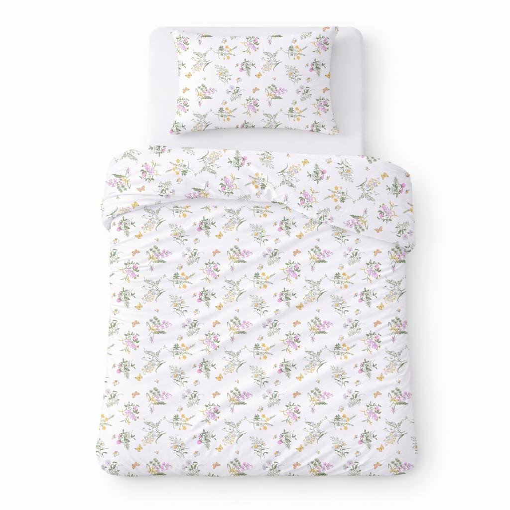 Pościel bawełniana 140x200 biała w drobne kwiaty polne delikatny - COTTON HOME