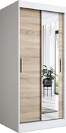Szafy - MKPOL Szafa przesuwna MODUO COMFORT 90 biała mat/dąb sonoma z lustrem po prawej - miniaturka - grafika 1