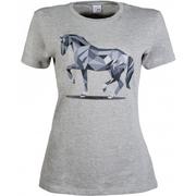 Koszulki jeździeckie - Koszulka HKM Graphical Horse light szara, rozmiar: S - miniaturka - grafika 1
