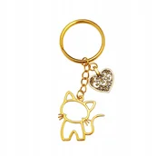 Breloki - Breloczek kot obrys Brelok złota sylwetka kota Kółko do kluczy - miniaturka - grafika 1