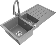 Zlewozmywaki z baterią - Mexen Andres zlewozmywak granitowy 1,5-komorowy z ociekaczem i baterią kuchenną Elia, szary - 6515-71-670101-71 - miniaturka - grafika 1