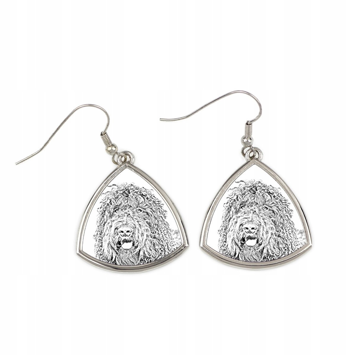 Barbet, Francuski pies dowodny - kolczyki z psem, wiszące kolczyki ze zdjęc