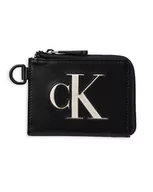 Etui na dokumenty i karty - Calvin Klein Męskie skórzane etui na karty RFID, smukłe, minimalistyczne zestawy portfeli, czarny zamek do połowy, jeden rozmiar - miniaturka - grafika 1