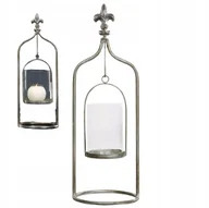 Świeczniki - ŚWIECZNIK SZKLANY METALOWY na tealighty lampion retro do salonu prezent - miniaturka - grafika 1