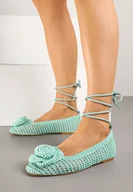 Baleriny - Zielone Ażurowe Balerinki z Kwiatami 3D Clevielle - miniaturka - grafika 1