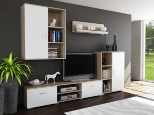 Meblościanka Biała + Dąb Sonoma E9-W38 - Meblościanki - miniaturka - grafika 1