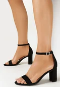 Sandały damskie - Czarne Sandały na Słupku Ze Sprzączką Lanleh - miniaturka - grafika 1