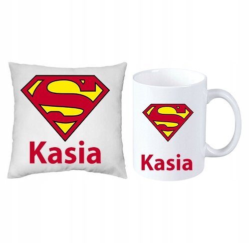 Superman Logo DC ZESTAW PODUSZKA + KUBEK + IMIĘ