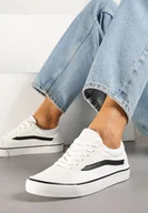 Trampki damskie - Biało-Czarne Tenisówki z Boczną Naszywką Simeris - miniaturka - grafika 1