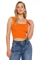 Body - Trendyol Damska bluzka z dzianiny slim fit bodycon z kwadratowym kołnierzem, pomarańczowy, S - miniaturka - grafika 1