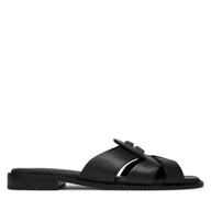 Klapki i japonki damskie - Klapki Tommy Hilfiger Leather Crest Square Toe Sandals FW0FW09126 Czarny - miniaturka - grafika 1