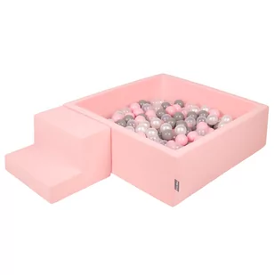 KiddyMoon Piankowy plac zabaw PPZP-KW30D-122 z piłeczkami różowy: perła-szary-transparent-pudrowy róż basen 100/schodek - Suche baseny - miniaturka - grafika 1