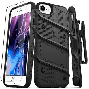 Zizo Bolt Cover Pancerne etui iPhone SE 2020 / 8 / 7 ze szkłem 9H na ekran + podstawka & uchwyt do paska (czarny) - Etui i futerały do telefonów - miniaturka - grafika 1