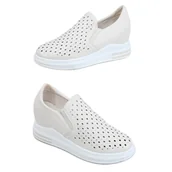 Slip on damskie - Trampki slip on na koturnie beżowe HY-251 Beige beżowy - Inna marka - miniaturka - grafika 1