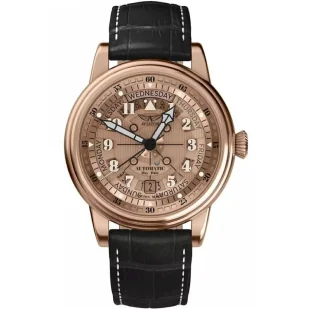 Zegarek Aviator Douglas Day-Date Meca 41 V.3.36.2.288.4 Zegarek męski automatyczny różowozłoty na czarnym pasku - Zegarki męskie - miniaturka - grafika 1