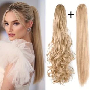 TEMU 2 szt. 22-calowe Syntetyczne Kucyki na Spinki Odpornie na Ciepło - Proste i Kręcone Falowane Blond, Łatwe w Użyciu dla Kobiet, Codzienne - Pozostałe akcesoria fryzjerskie - miniaturka - grafika 1