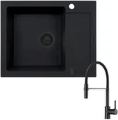 Zlewozmywaki z baterią - Zestaw Pyramis Zlewozmywak granitowy Mido 62x50 1B1D Black Edition + Bateria Serina - miniaturka - grafika 1